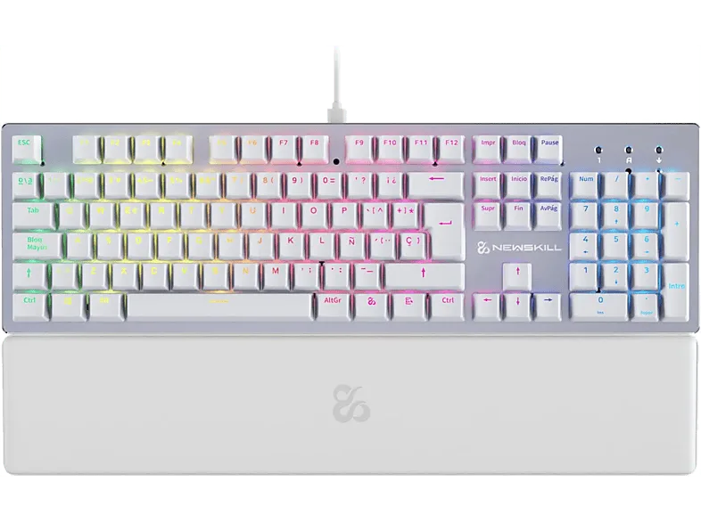 Teclado gaming - NEWSKILL Serike V2, Por Cable, Iluminación RGB, Con reposabrazos, Blanco