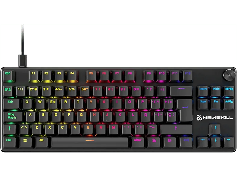 Teclado gaming - NEWSKILL Serike V2 TKL, USB tipo A, extraible, Teclas iluminadas, Con rueda de volumen, Negro