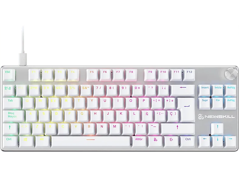 Teclado gaming - NEWSKILL Serike V2 TKL, USB tipo A, extraible, Teclas iluminadas, Con rueda de volumen, Blanco – Blanco
