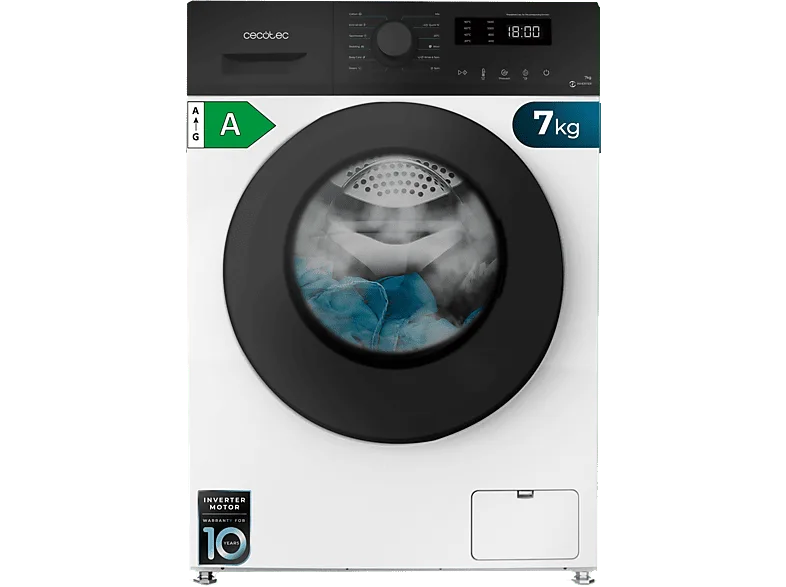Lavadora carga frontal - Cecotec Bolero DressCode 7150 Inverter A, Capacidad 7 kg, 1400 rpm, 12 programas, Plus, SteamMax, White (imagen 1 de 3)