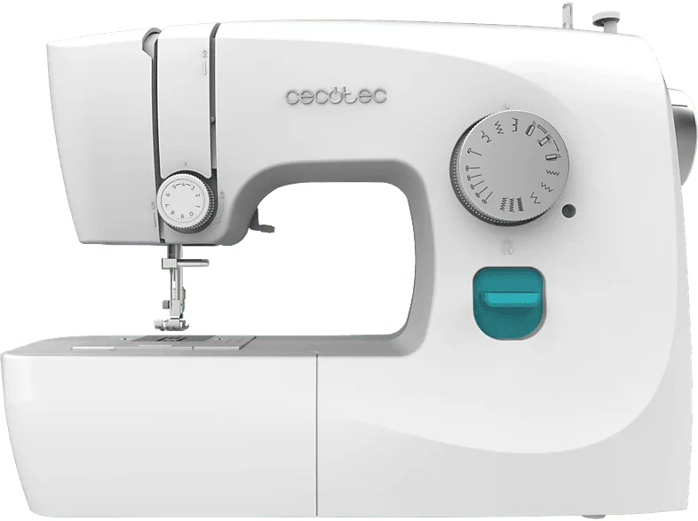 Máquina de coser - Cecotec BelleCouture 1500, 15 puntadas, Luz LED, 6 grifas arrastre, Kit Accesorios, Brazo libre, Ojalador regulable, White