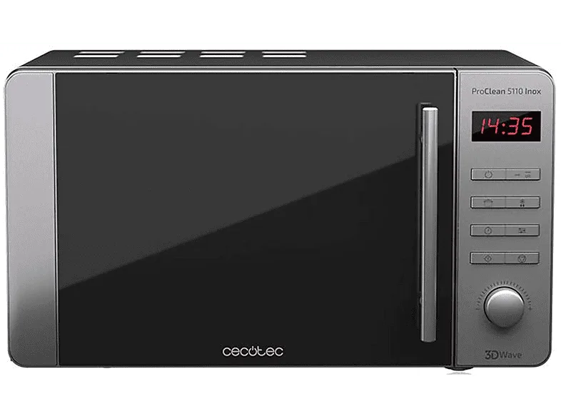 Microondas con grill - Cecotec ProClean 5110, 800W, 5 niveles, Tecnología 3DWave, 20 l, Inox