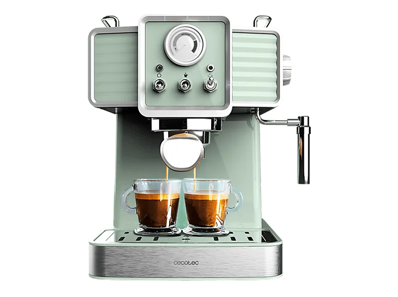 Cafetera express - Cecotec Power Espresso 20 Tradizionale, Bares, Manómetro PressurePro, Vaporizador orientable, Thermoblock, Diseño vintage, Verde – Verde