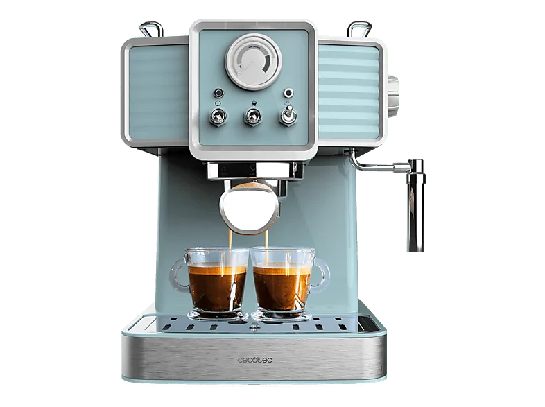 Cafetera express - Cecotec Power Espresso 20 Tradizionale Light Blue, 1350 W, bares, Manómetro, Vaporizador orientable, Azul