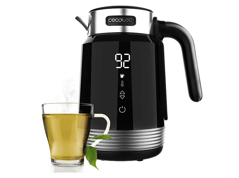 Hervidor de agua - Cecotec ThermoSense 600 Touch Black, 1.7 L, 2200 W, libre BPA, Control táctil, Temperatura regulable, Negro