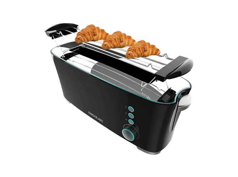 Tostadora - Cecotec Toast&Taste Extra B, 1000W, Ranura larga XL extraancha, Soporte para panecillos, Recalentar, Descongelar, Negro