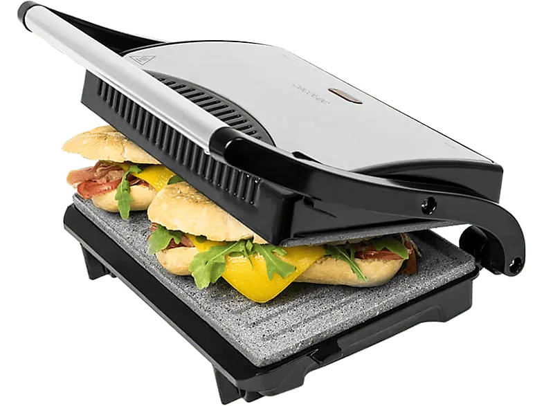 Grill - Cecotec Rock"nGrill, 700W, Antiadherente, Placa flotante regulable, Pinza de cierre