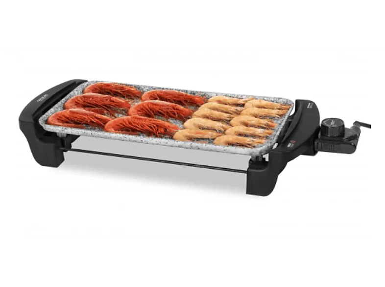Plancha de asar - Cecotec Rock and Water 2000, 1800 W, Eléctrica, Antiadherente, 40 x 20 cm, Negro / Gris