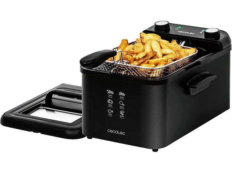 Freidora - Cecotec CleanFry Infinity 3000, 2400 W, Capacidad 3l, Hasta 190 °C, Negro