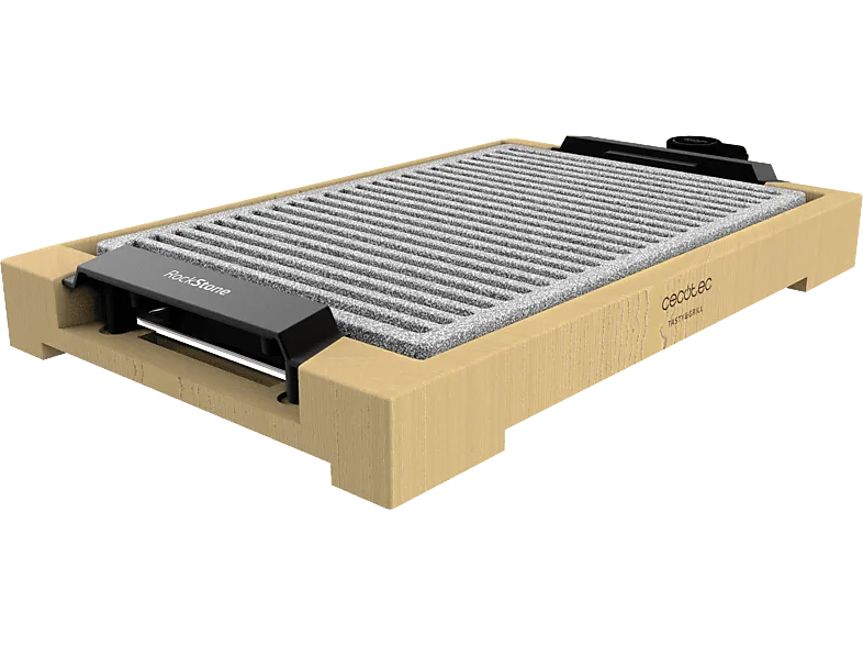 Plancha de asar - Cecotec Tasty&Grill 2000 Bamboo Linestone, W, 37,5 x 24,5 cm, Antiadherente, Negro