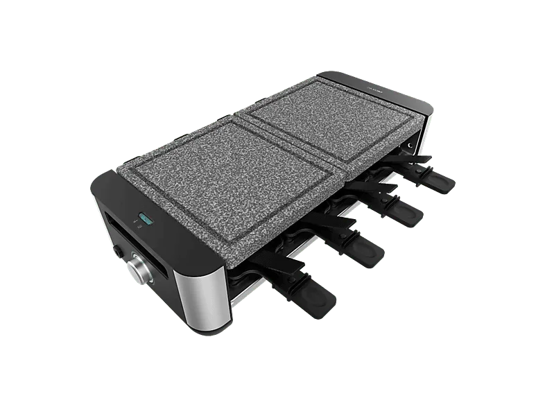Raclette - Cecotec Cheese&Grill 16000 Inox Allstone, Con grill de 1400 W, Termostato, Placa piedra natural, Gris
