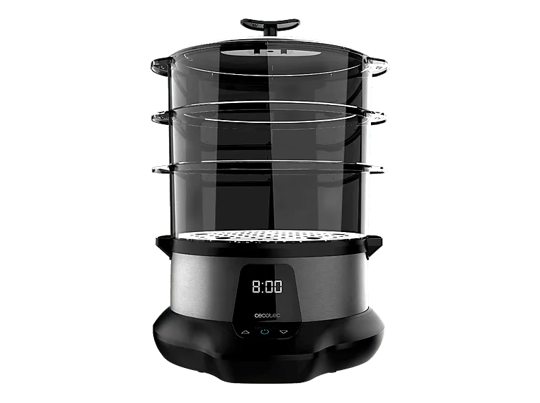 Vaporera - Cecotec Vapovita 3000 Pro, 1000W, Capacidad 1L, 3 recipientes, Tiempo ajustable 0-90 minutos, Control digital, Negro