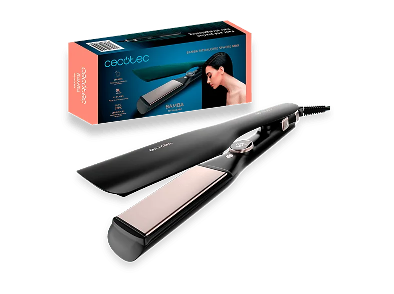 Plancha de pelo - Cecotec Bamba RitualCare Sphere Max, Placas cerámica XL 45 mm, 140-220 °C, MultiStyle, flotantes 3D, Cable 360º, Negro