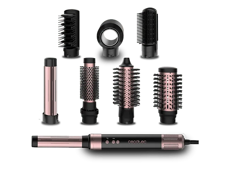 Moldeador - Cecotec Bamba CeramicCare AirGlam Black, Tecnología iónica, 8 en 1, 3 velocidades, temperaturas, accesorios, Negro (imagen 1 de 3)