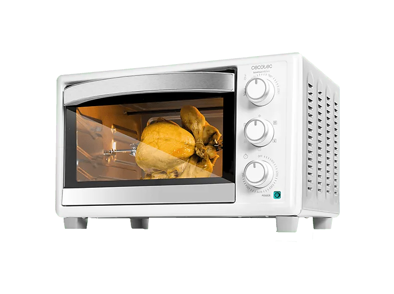 Minihorno eléctrico - Cecotec Bake&Toast 3090 White Gyro, 30 L, 1500 W, Convección, Rustidor giratorio, 5 modos, Luz interior, Blanco