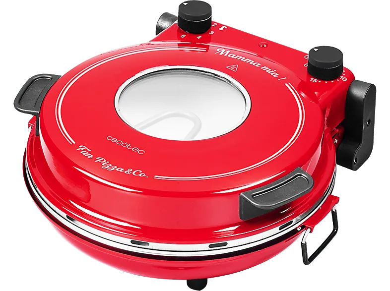 Horno eléctrico pizzas - Cecotec Fun Pizza&Co Mamma Mia Vista, Ventana, 1200 W, Doble resistencia, 420°C, Cerámica, 5 niveles, Temporizador, Red