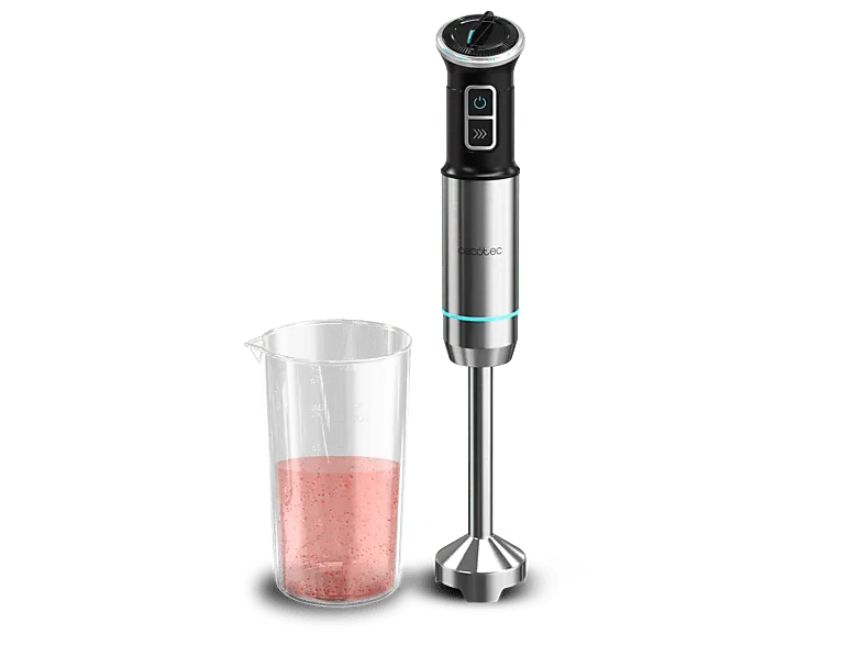 Batidora de mano - Cecotec Power Neutron 1100MAX, 1100 W, Cuchillas Crossblade titanio negro, Pie extralargo, Campana antisalpicaduras, Plata