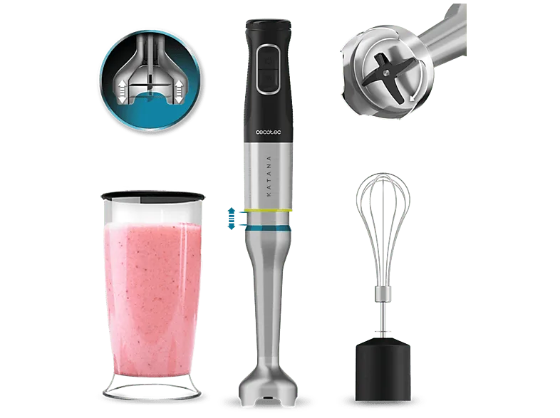 Batidora de mano - Cecotec Katana 12 Cream B, PerreoMove, 1200W, Cuchillas titanio, 21 velocidades + Turbo, Pie XL, Negro