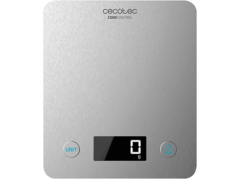 Balanza de cocina - Cecotec Cook Control 1000, 1g, Pantalla LCD, AirFresh, Antihuellas, Gris