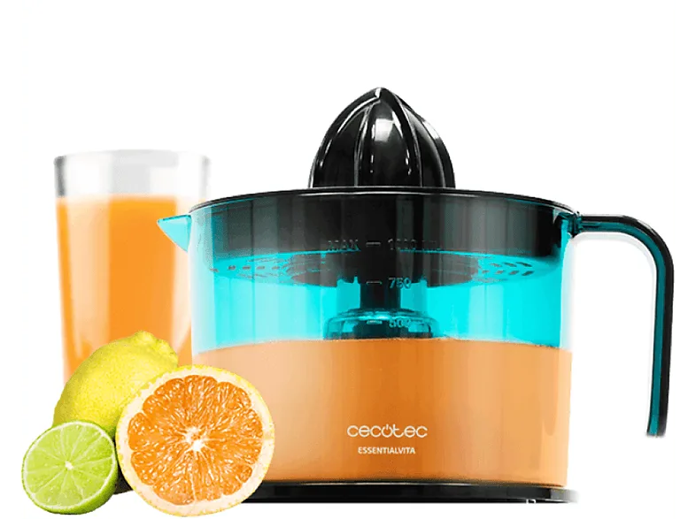 Exprimidor - Cecotec EssentialVita Adjust Black, 40W, 1L, Desmontable, Dos conos, Negro