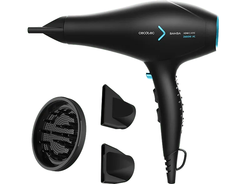 Secador - Cecotec IoniCare 5350 PowerShine Ice, 2600 W, 3 Niveles Temp, 2 Veloc, Difusor incluido, Negro