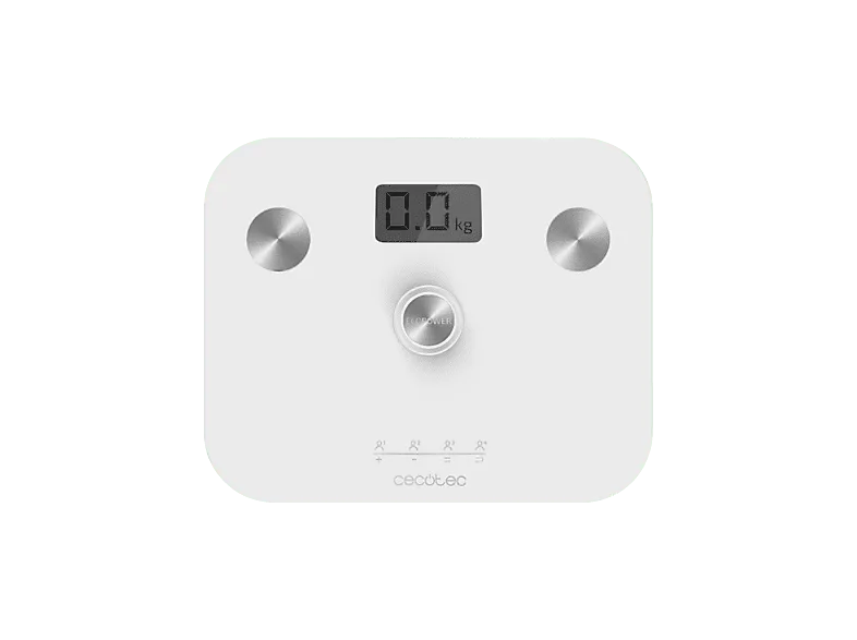 Báscula de baño - Cecotec Surface Precision EcoPower 10100 Full Healthy White, Hasta 180 kg, Sin pilas, Inteligente, IMC, Cristal templado, Blanco
