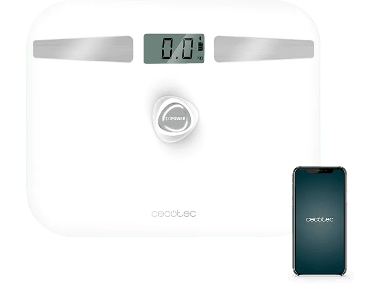 Báscula de baño - Cecotec Surface Precision EcoPower 10200 Smart Healthy White, Bluetooth 4.0, TenBIA, Blanco