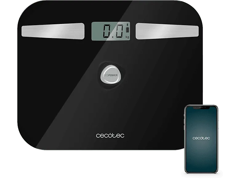 Báscula de baño - Cecotec Surface Precision EcoPower 10200 Smart Healthy Black, Recargable, 4 usuarios, Bluetooth, Black
