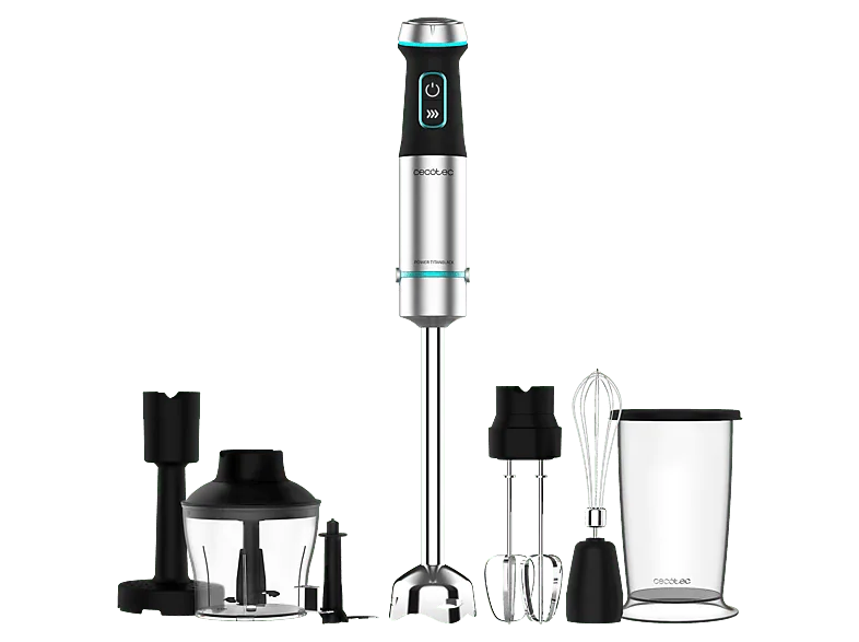 Batidora de mano - Cecotec Power TitanBlack 1200 XL PerfectCream&Crush, W, Pie XL, Función Turbo, Vaso 800ml, Tecnología CrossBlades, Plata