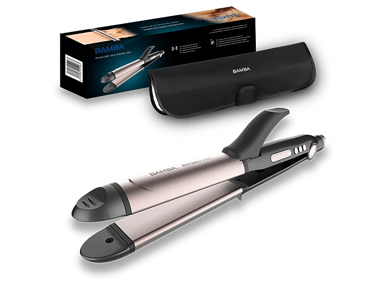 Plancha de pelo - Cecotec RitualCare 1000 Ceramic 2in1, Alisa y riza, Cerámica con queratina aceite argán, 120-220°C, Estuche térmico, Multicolor