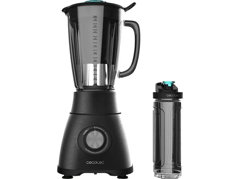 Batidora de vaso - Cecotec Power Black Titanium 2500MAX Go, 1800 W, 1.8l Capacidad, 5 Veloc, Botella 600ml, Negro