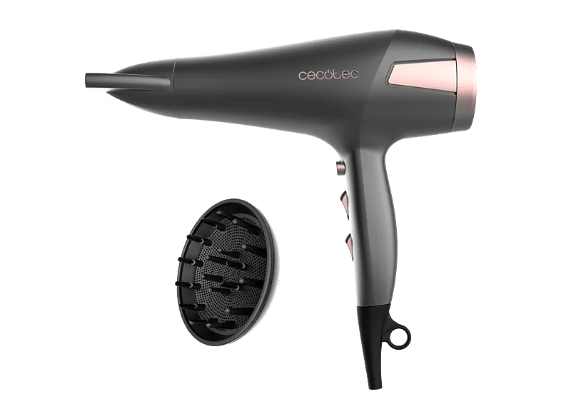 Secador - Cecotec IoniCare Radiance, 2500 W, 3 temperaturas, 2 velocidades, Función aire frío, Tecnología de iones, Difusor incluido, Negro (imagen 1 de 3)