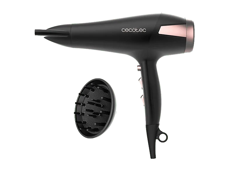 Secador - Cecotec IoniCare Elegance, 2400 W, 3 niveles temperatura, 2 velocidades, Difusor incluido, Negro