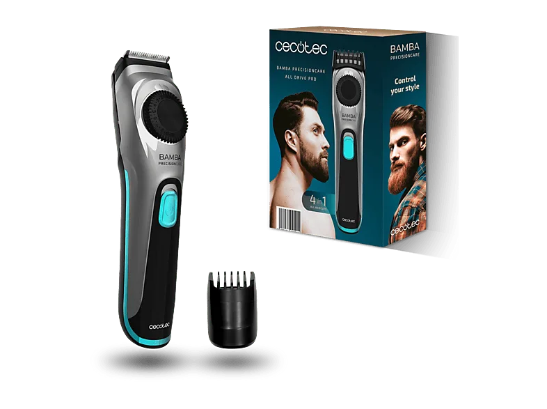 Barbero - Cecotec PrecisionCare AllDrive Pro, Cuchillas de titanio, 19 longitudes, Afeitadora con 75 min autonomía, Lavable, Batería litio, Gris