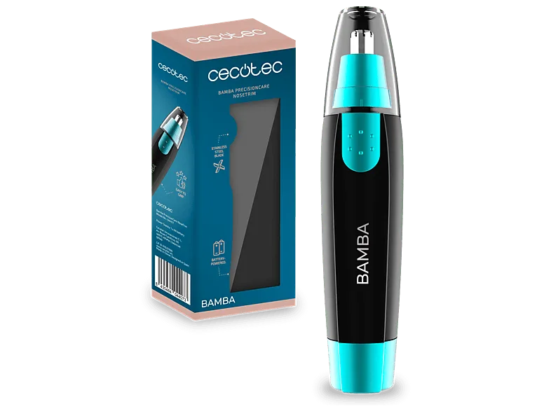 Cortapelos nariz - Cecotec PrecisionCare NoseTrim, Recortador de precisión para y orejas, Cuchillas acero inoxidable, Inalámbrico, Negro