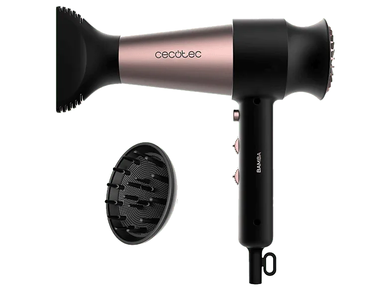 Secador - Cecotec Bamba IoniCare RockStar Retro, 2000 W, 2 Velocidades, 3 Niveles calor, Difusor incluido, Negro (imagen 1 de 3)