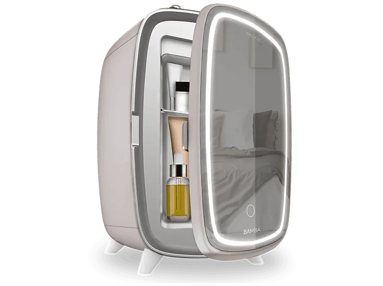 Espejo lumínico - Cecotec CoolingBeauty 6000 Mirror Rose, Nevera de cosméticos 6 litros, Con espejo y luz led, Rosa