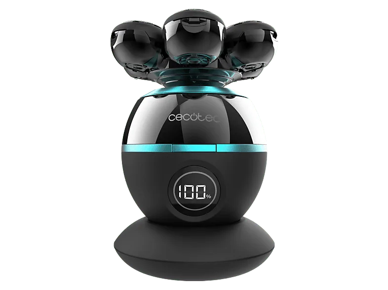 Afeitadora - Cecotec PrecisionCare Skull Shaver, Autonomía 60 min, 7 cuchillas flotantes, Pantalla integrada, Base de carga, Negro
