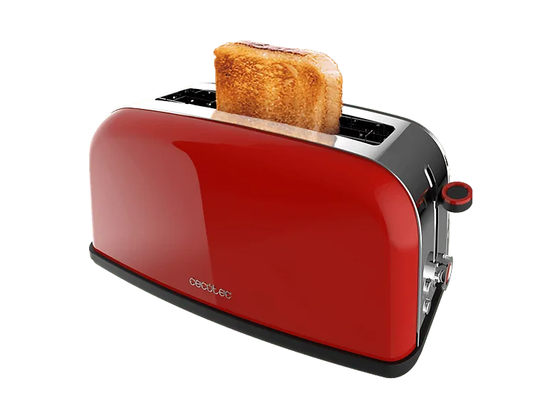 Tostadora - Cecotec Toastin' Time 1100 Red Long Lite, 850 W, Ranura larga, Inox, 7 niveles, Rojo