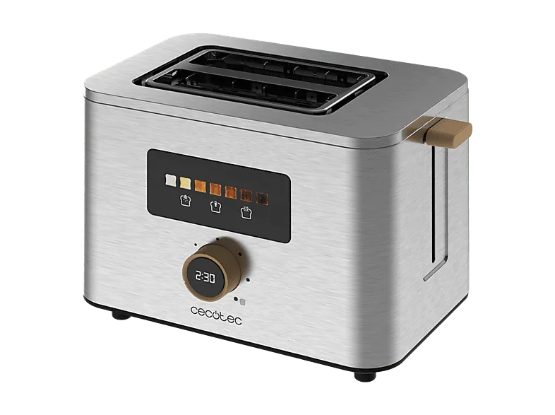 Tostadora - Cecotec Touch&Toast Double, 950 W, 2 tostadas, ranuras cortas, 7 niveles de tostado, Apagado automático, Control táctil, Plata (imagen 1 de 3)