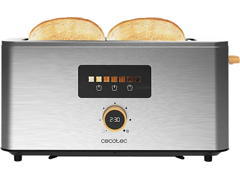 Tostadora - Cecotec Touch&Toast Extra, 1000 W, 1 ranura, 2 rebanadas, 7 niveles, Pantalla táctil, Inox (imagen 1 de 3)