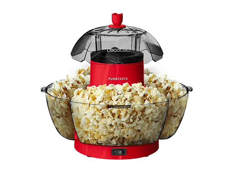 Palomitero - Cecotec Fun&Taste P'Corn Lotus, 1200 W, Listas en 2 minutos, 4 recipientes extraíbles, Diseño compacto, Palomitas dulces y saladas, Rojo