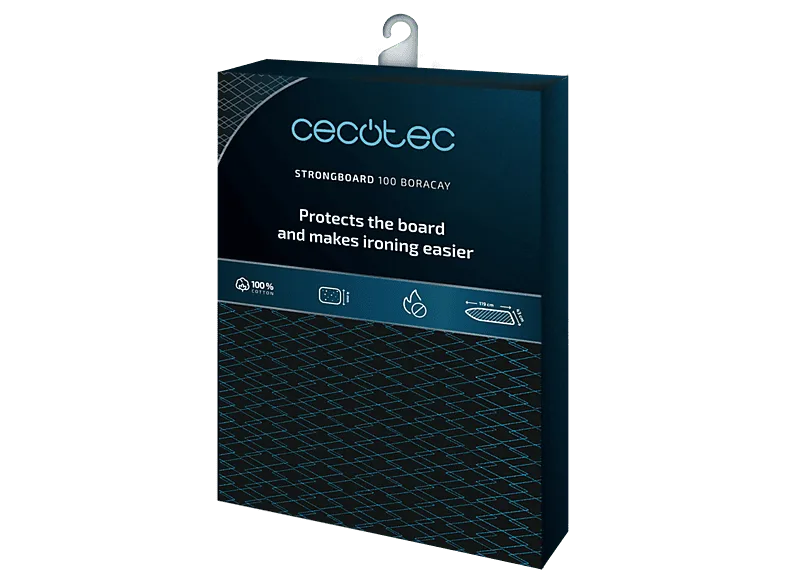 Funda tabla planchar - Cecotec StrongBoard 100 Boracay, 119 x 43 cm, % algodón, Espesor 4 mm, Protección ignífuga, Multicolor