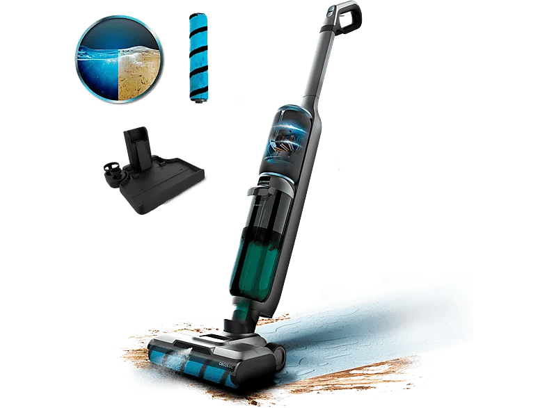 Fregona eléctrica - Cecotec FreeGo Wash&Vacuum Spray, Aspira y friega, 250 W, 700 ml, 35 min, Spray integrado, Incluye base de autolimpieza, Negro