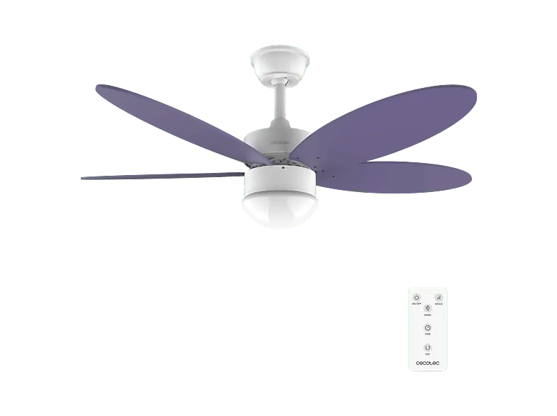 Ventilador de techo - Cecotec EnergySilence Aero 4260 Purple, Luz LED 3 colores, Mando, 6 velocidades, Aspas reversibles, Temporizador 8h, Morado
