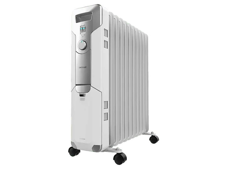 Radiador de aceite - Cecotec ReadyWarm 11000 Space, 2500W, 3 niveles potencia, 11 módulos, Cobertura 25m2, EasyGo, Recogecables, Termostato, Blanco