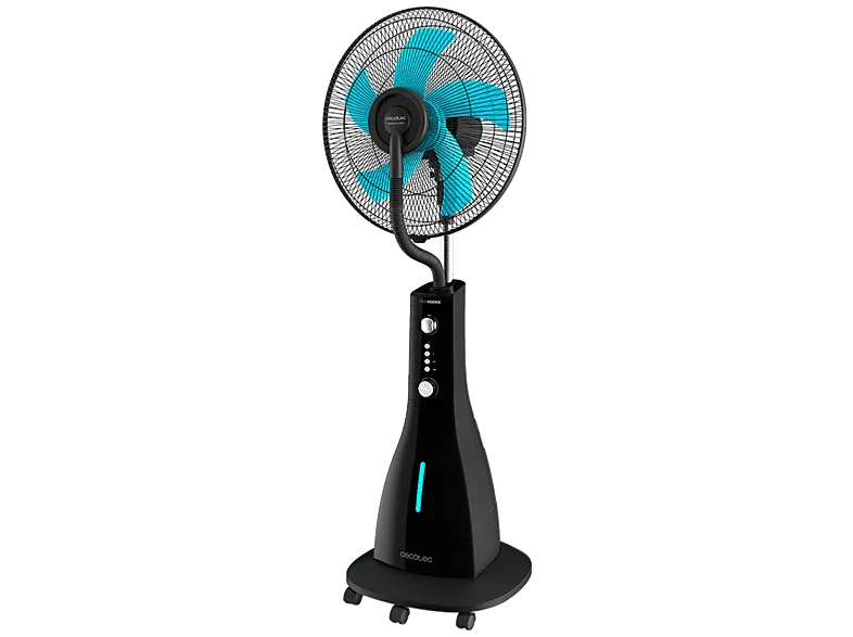 Ventilador de pie - Cecotec EnergySilence 590 FreshEssence, Nebulizador 90W con depósito 3L, 16” 5 aspas, Oscilación, Temporizador 2h y ruedas, Negro