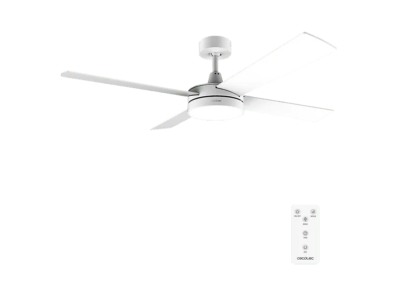 Ventilador de techo - Cecotec EnergySilence Aero 5200 White Line, 65 W, Mando a distancia, 3 velocidades y modo verano/invierno, Blanco