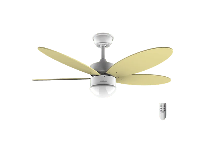 Ventilador de techo - Cecotec EnergySilence Aero 4260 SunLight, Motor DC 40 W, luz LED, Mando a distancia, 6 velocidades, Aspas reversibles, Amarillo (imagen 1 de 3)