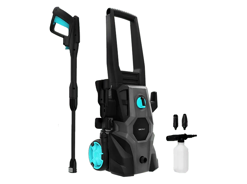 Hidrolimpiadora - Cecotec HydroBoost 1400 EasyGo, Presión 105 bares, Caudal 426 litros/hora, Asa y ruedas, 1400W, Botella de jabón, Negro